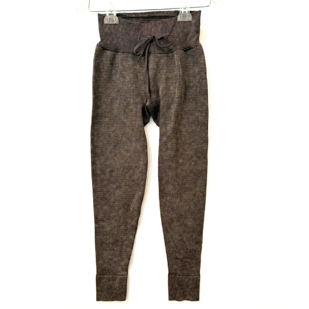Victoria's Secret‎ Pink Active Brown Black Waffle Knit Thermal Leggings Sz Small